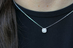 Mini Square Halo Solitaire Necklace