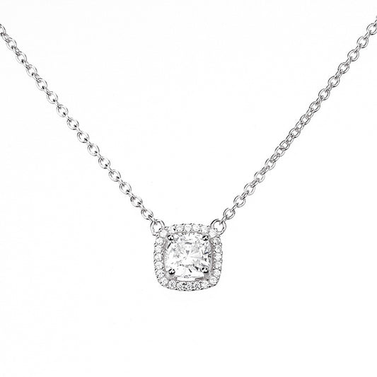 Square Halo Solitare Necklace