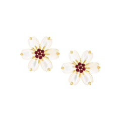 Puffed Mother-of-Pearl Flower Stud Earring