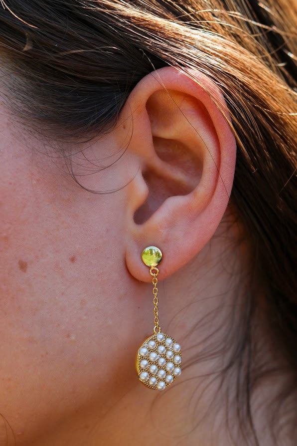 Oversized Gold Pearl Hanging Earrings