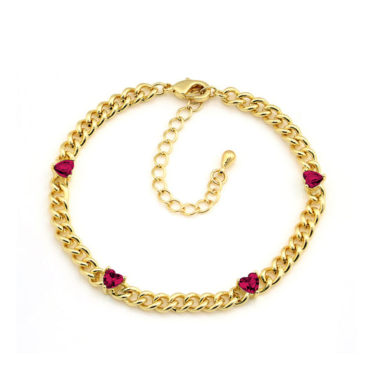 Curb Chain Heart Stone Bracelet
