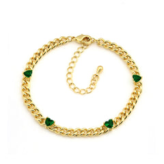 Curb Chain Heart Stone Bracelet