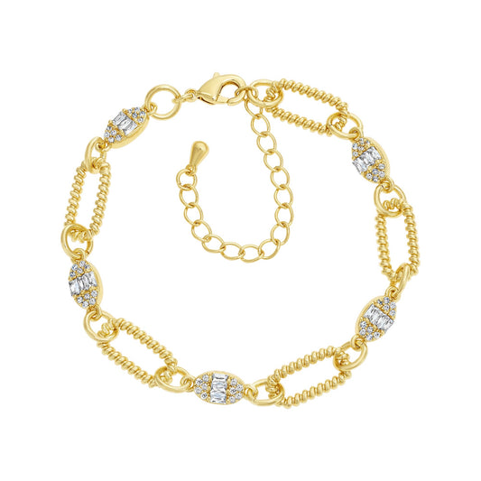 Twisted Paperclip Baguette Stones Bracelet