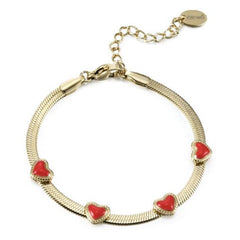 Enamel Puffed Hearts on Snake Chain Bracelet