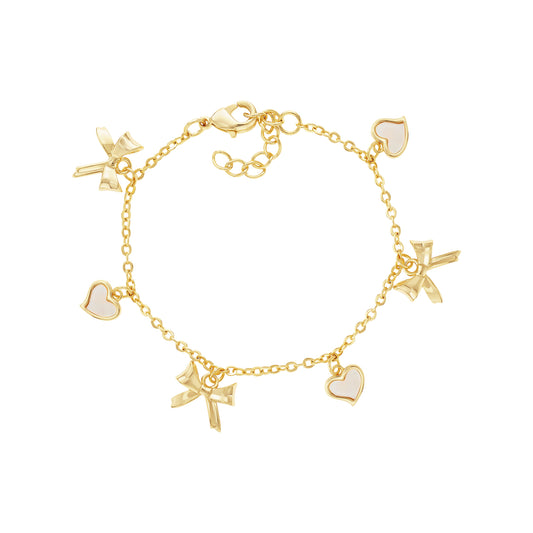 Bow Tilted Heart Charm Bracelet