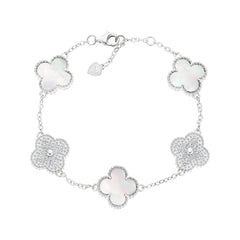 Magnificent Silver Stone Clover Bracelet