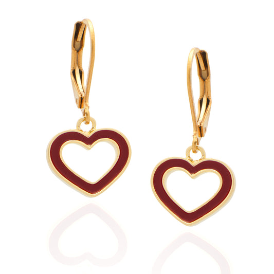 Enamel-Framed Open Heart Charm Earrings
