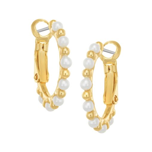 Pearl and Gold Rounded Huggie Earring