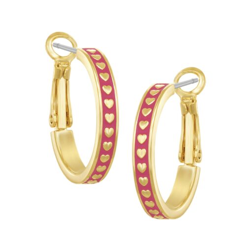 Gold Hearts On Enamel Huggie Earring