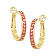 Gold Hearts On Enamel Huggie Earring