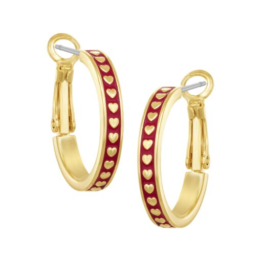 Gold Hearts On Enamel Huggie Earring