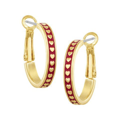 Gold Hearts On Enamel Huggie Earring