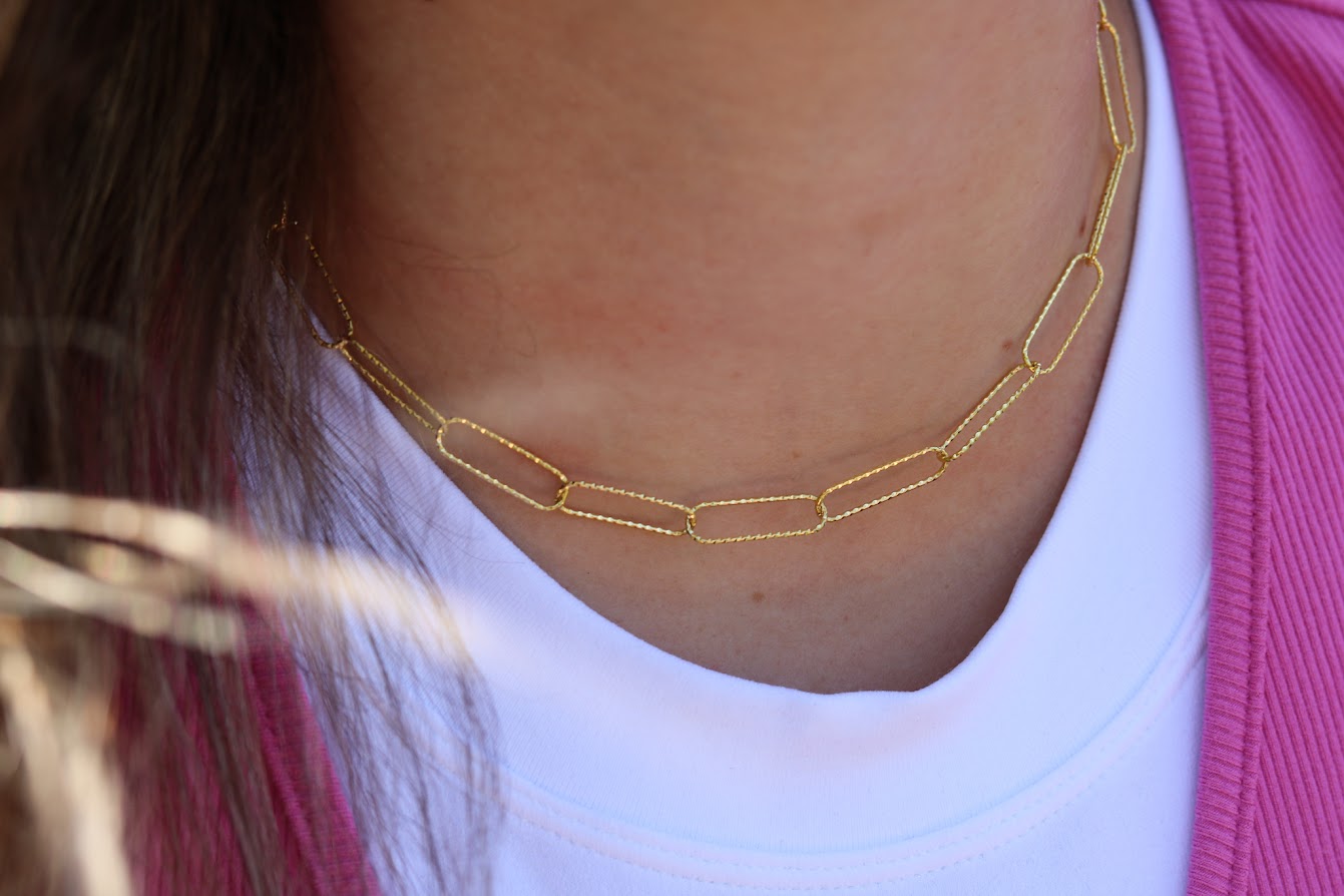 Gold Beaded Paperclip Necklace