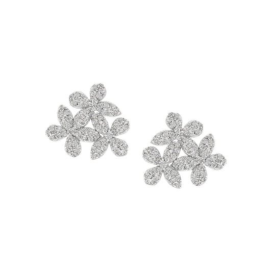 Triple Floral Pave Stud Earrings