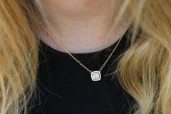 Square Halo Solitare Necklace