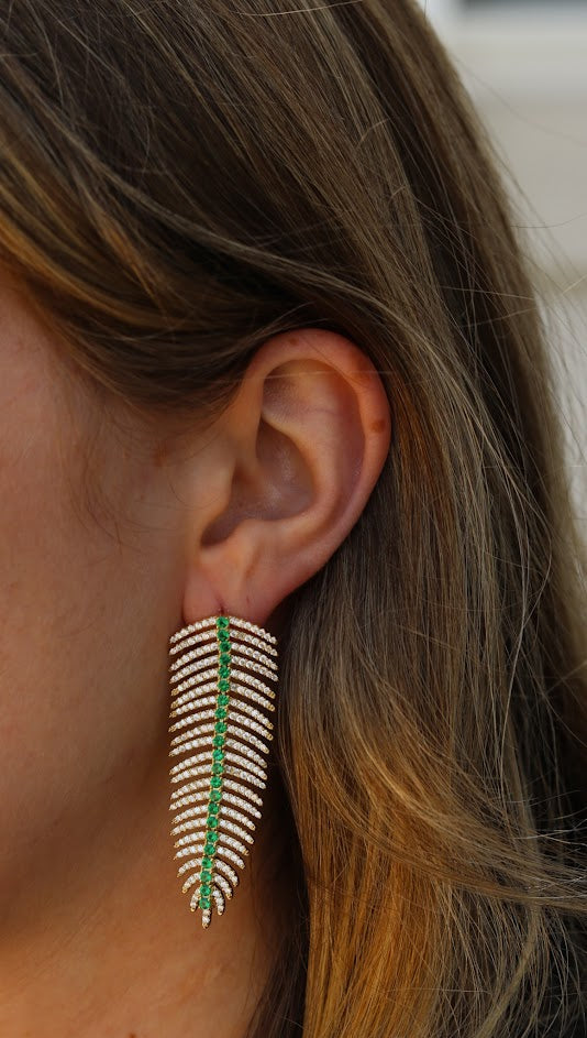 Green Downward Leaf Earrings