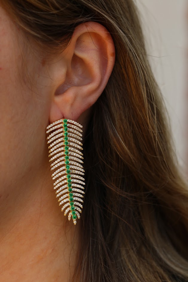 Green Downward Leaf Earrings