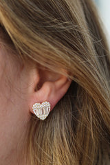 Downward Heart Baguette Studs