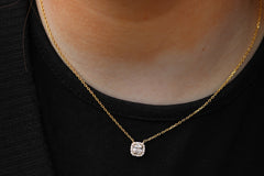 Mini Square Halo Solitaire Necklace