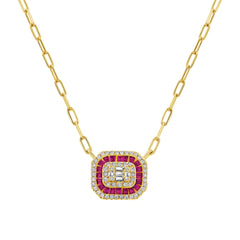Baguette Halo Link Necklace