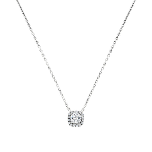 Mini Square Halo Solitaire Necklace