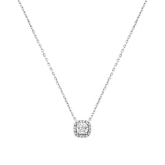 Mini Square Halo Solitaire Necklace