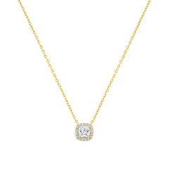 Mini Square Halo Solitaire Necklace