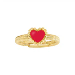Enamel Puffed Heart on Snake Chain Ring