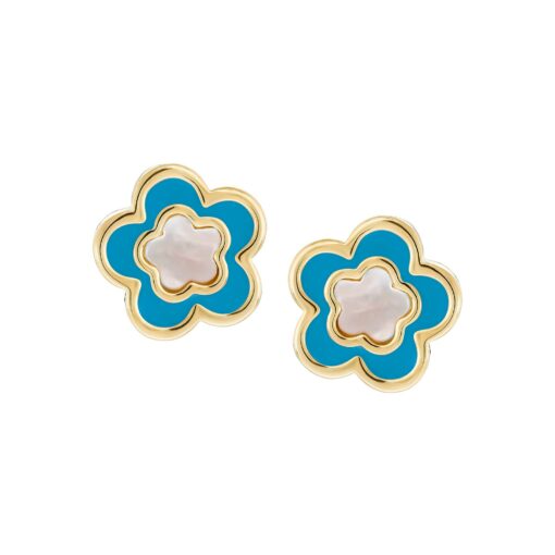 Mother-of-Pearl Enamel Flower Stud Earrings