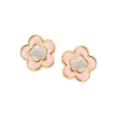 Small Mother-of-Pearl Enamel Flower Stud Earring