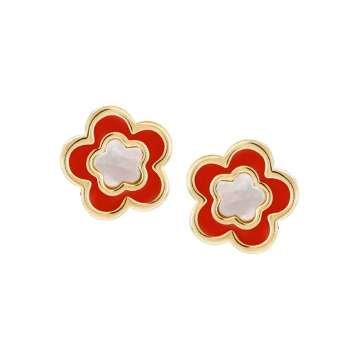 Small Mother-of-Pearl Enamel Flower Stud Earring
