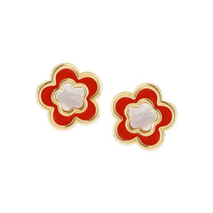 Small Mother-of-Pearl Enamel Flower Stud Earring