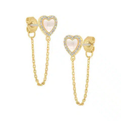 Mother-of-Pearl Heart Stud Chain Earring