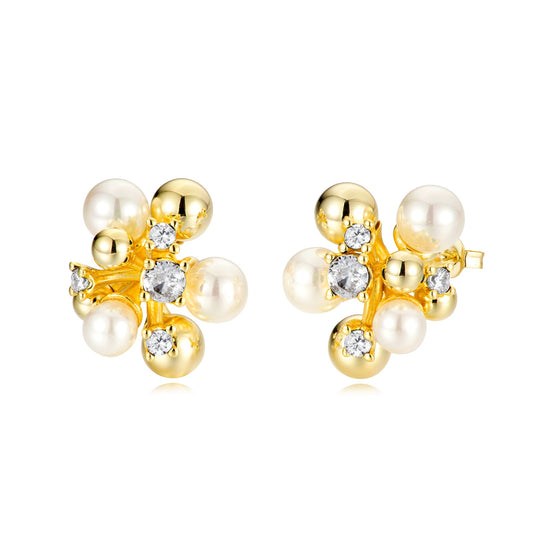 Pearl Ball Cluster Stud Earrings