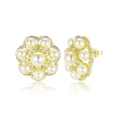 Oversized Pearl Flower Stud Earrings