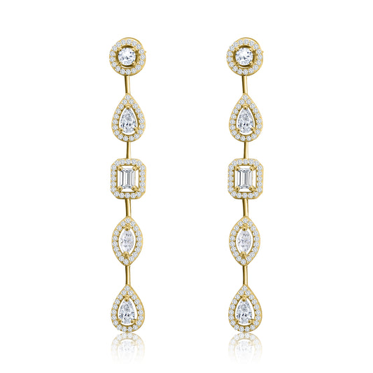 Mixed Shape Halo Drop Earrings
