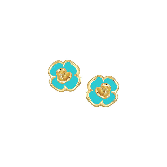Enamel Ruffled Flower Stud Earrings