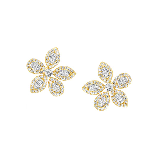 Baguette Floral Earring Post