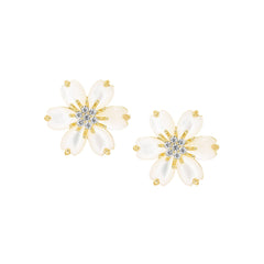 Puffed Mother-of-Pearl Flower Stud Earring
