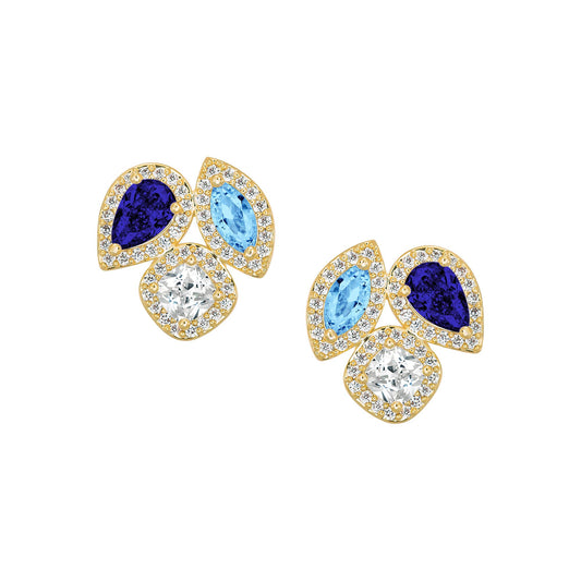 Triple Stone Cluster Stud Earrings