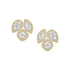 Triple Stone Cluster Stud Earrings