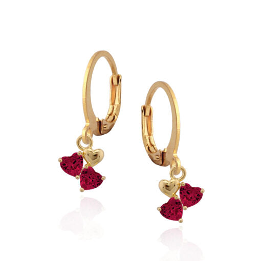 Triple Red Heart Stone Earring