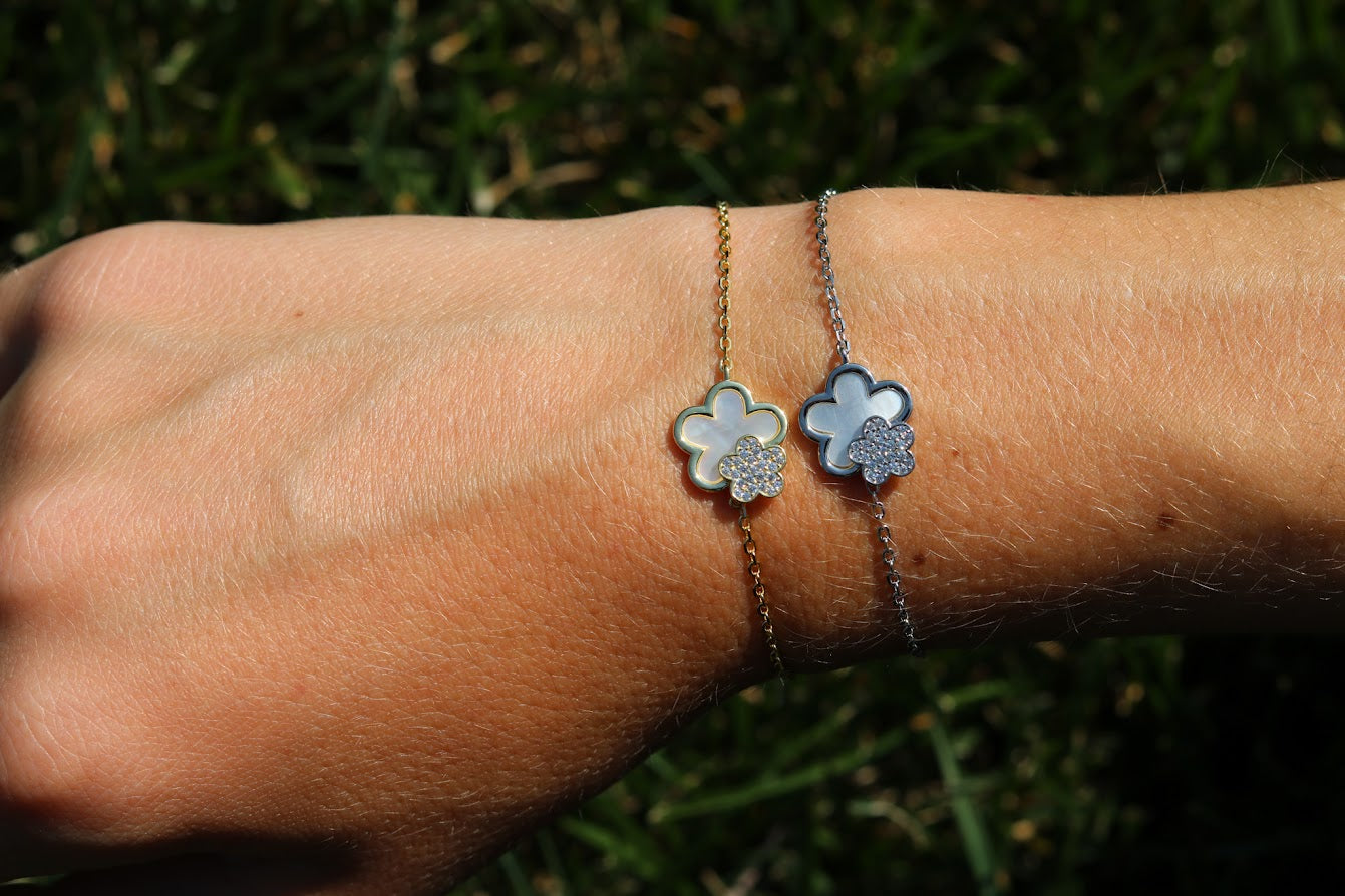 Double Floral Mother Of Pearl Bracelet
