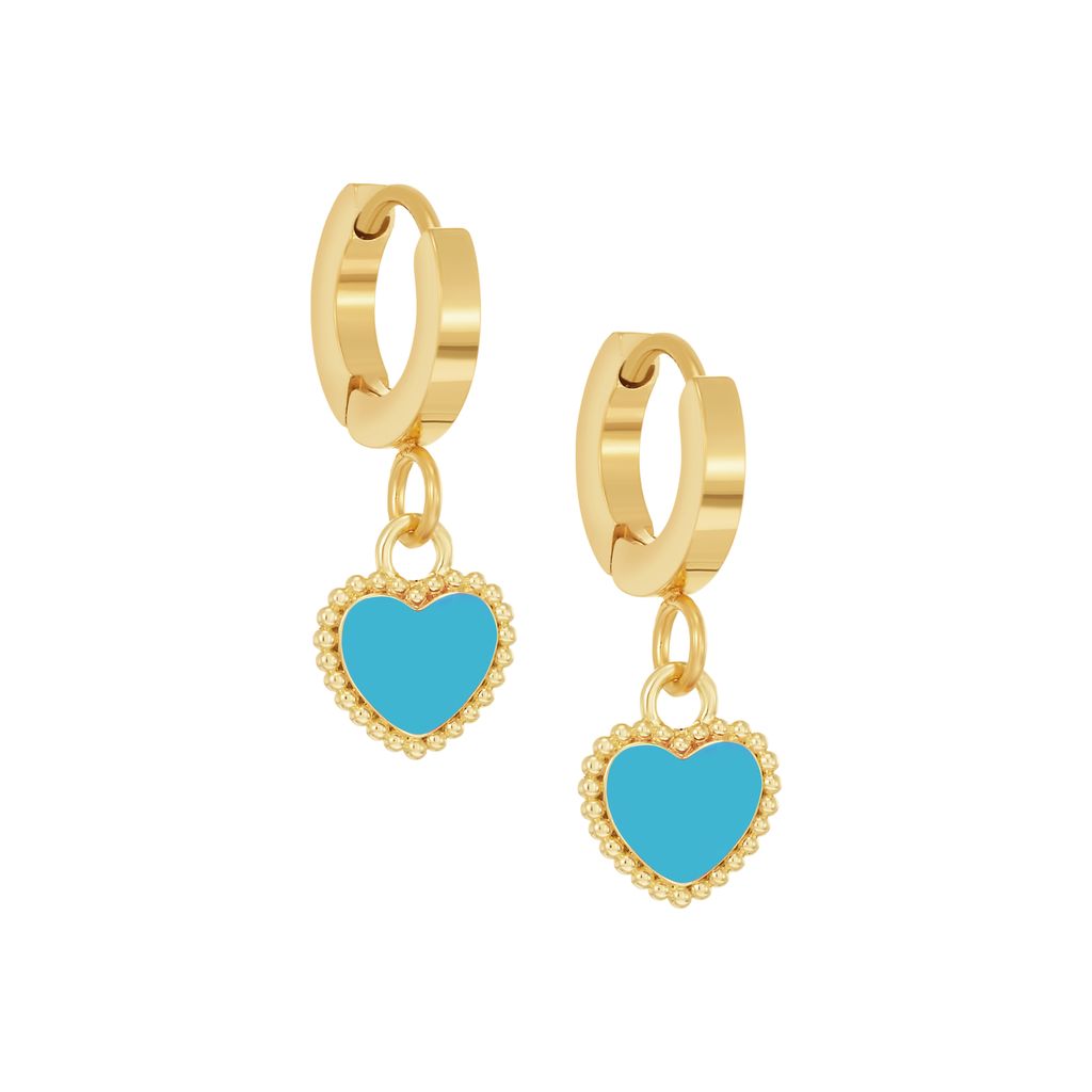 Enamel Puffed Heart Charm Earrings