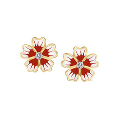 Leafy Petals Enamel Flower Stud Earring