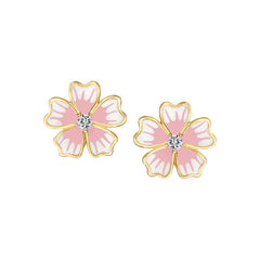 Leafy Petals Enamel Flower Stud Earring