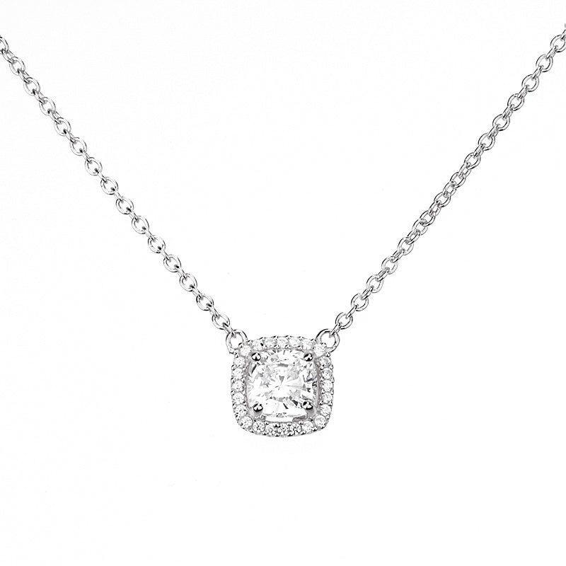 Square Halo Solitaire Necklace