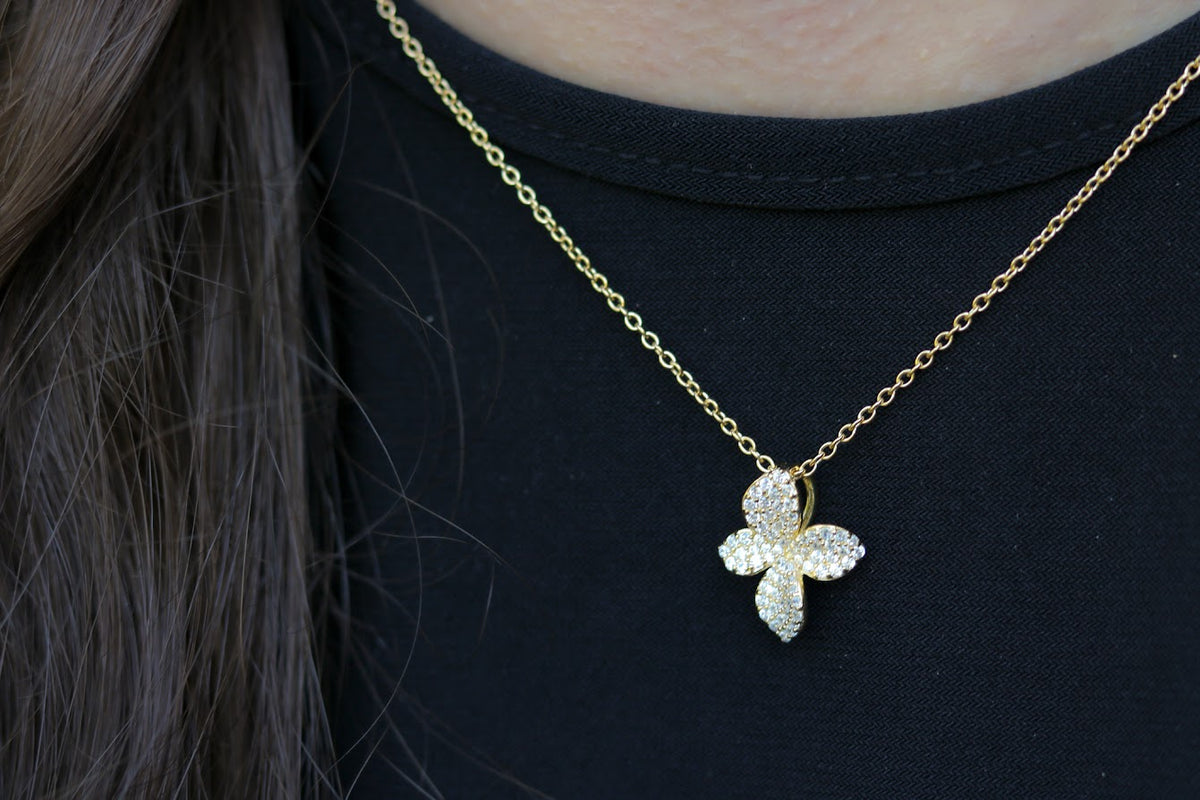Unique Pave Floral Necklace