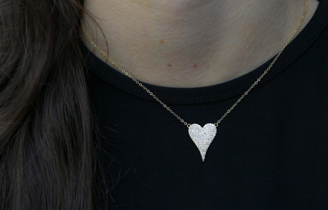 Pointed Pave Heart Necklace