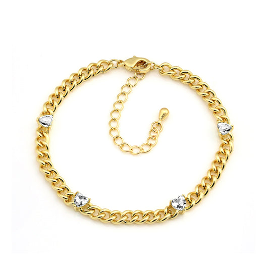 Curb Chain Heart Stone Bracelet